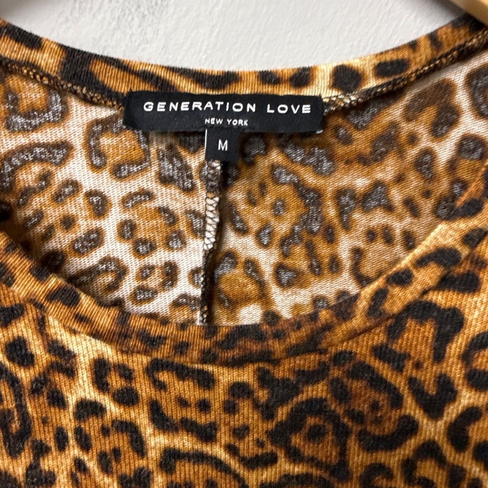 Generation Love Mini Dress Womens Medium Brown Leopard Puff Sleeve Stretch Chic - Picture 3 of 7